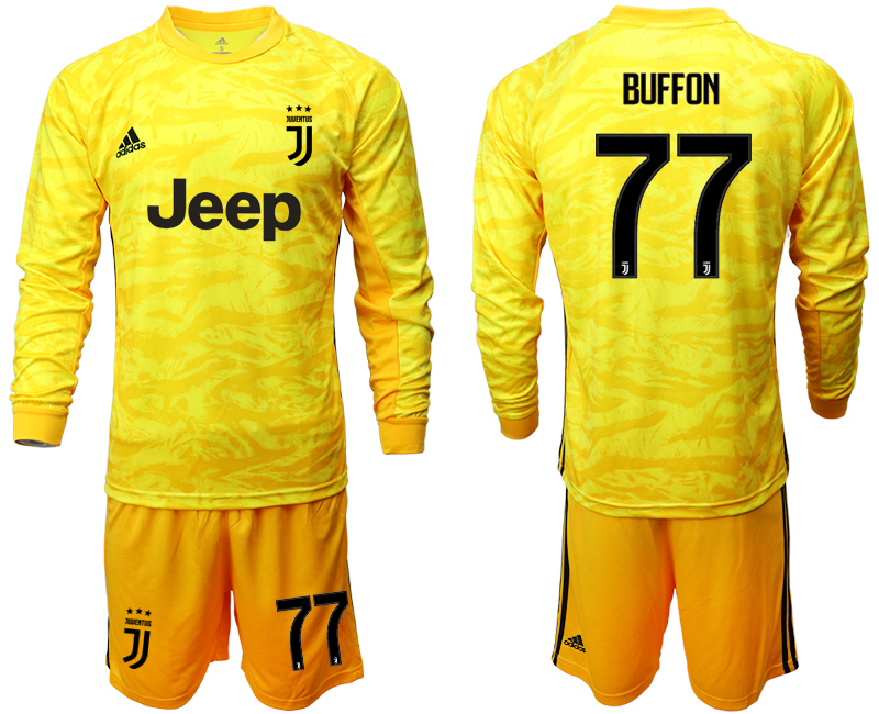 2019-20 Juventus 77 BUFFON Yellow Long Sleeve Goalkeeper Soccer Jersey