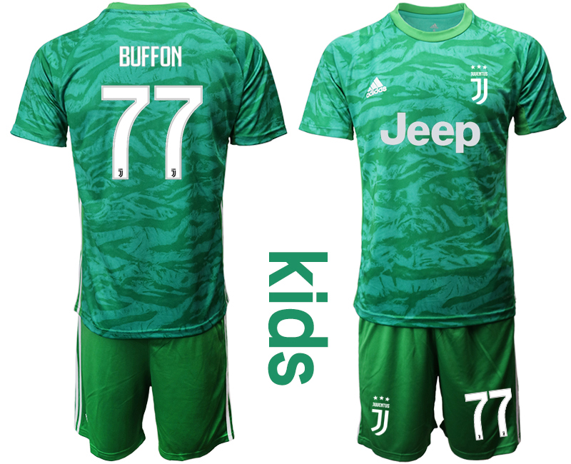 2019-20 Juventus 77 BUFFON Green Youth Goalkeeper Soccer Jersey