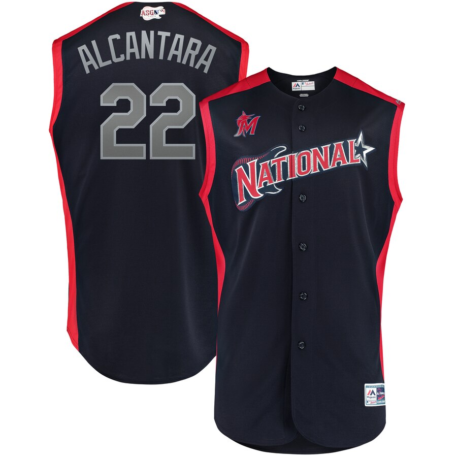 National League 22 Sandy Alcantara Navy Youth 2019 MLB All-Star Game Workout Player Jersey