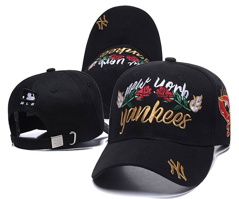 Yankees Fresh Gold Logo Black Peaked Adjustable Hats SG