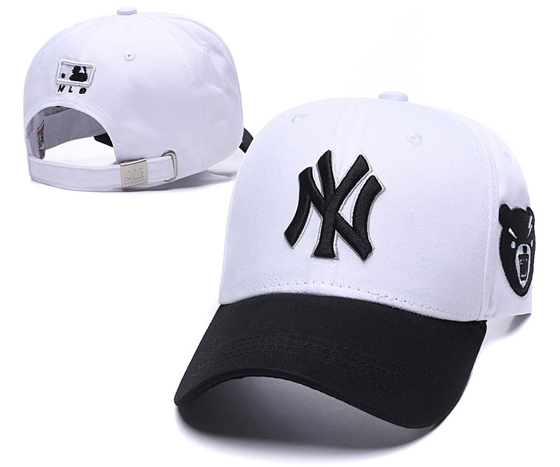 Yankees Team Black Logo White Peaked Adjustable Hat SG