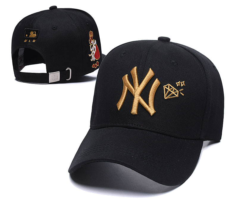 Yankees Team Gold Logo Black Peaked Adjustable Hat SG