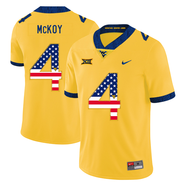 West Virginia Mountaineers 4 Kennedy McKoy Yellow USA Flag College Football Jersey