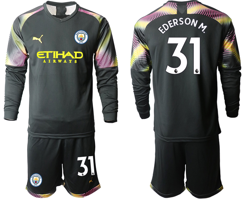 2019-20 Manchester City 31 EDERSON M. Black Goalkeeper Long Sleeve Soccer Jersey