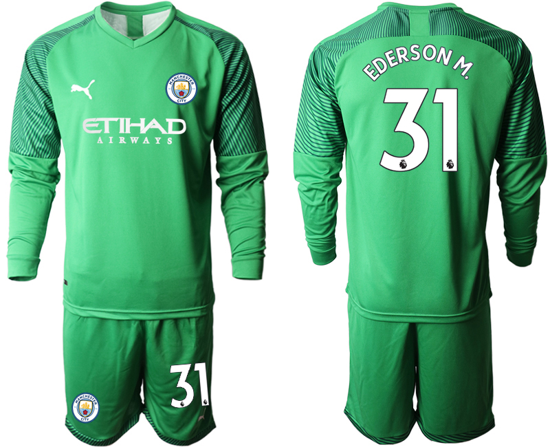 2019-20 Manchester City 31 EDERSON M. Green Goalkeeper Long Sleeve Soccer Jersey