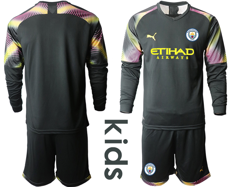 2019-20 Manchester City Black Goalkeeper Youth Long Sleeve Soccer Jersey