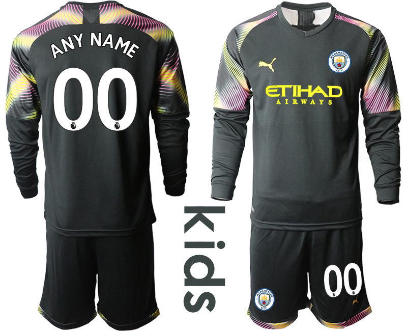 2019-20 Manchester City Customized Black Goalkeeper Youth Long Sleeve Soccer Jersey