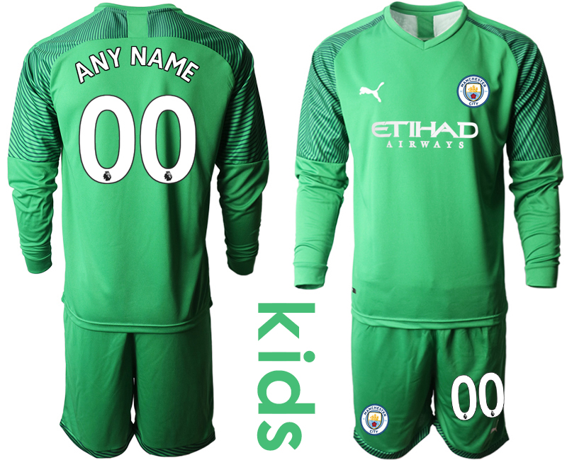 2019-20 Manchester City Customized Green Goalkeeper Youth Long Sleeve Soccer Jersey