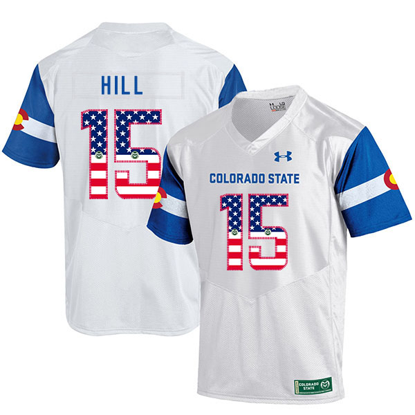 Colorado State Rams 15 Collin Hill White USA Flag College Football Jersey