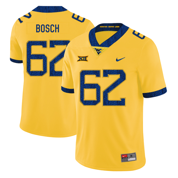West Virginia Mountaineers 62 Kyle Bosch Yellow College Football Jersey