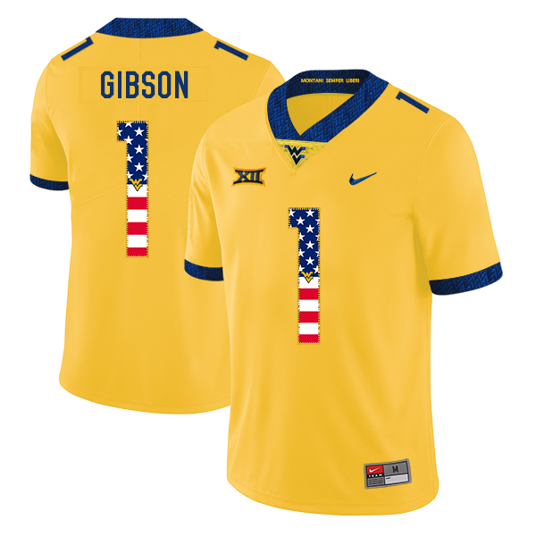 West Virginia Mountaineers 1 Shelton Gibson Yellow USA Flag College Football Jersey