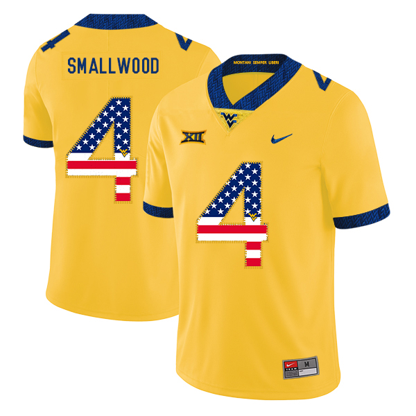 West Virginia Mountaineers 4 Wendell Smallwood Yellow USA Flag College Football Jersey