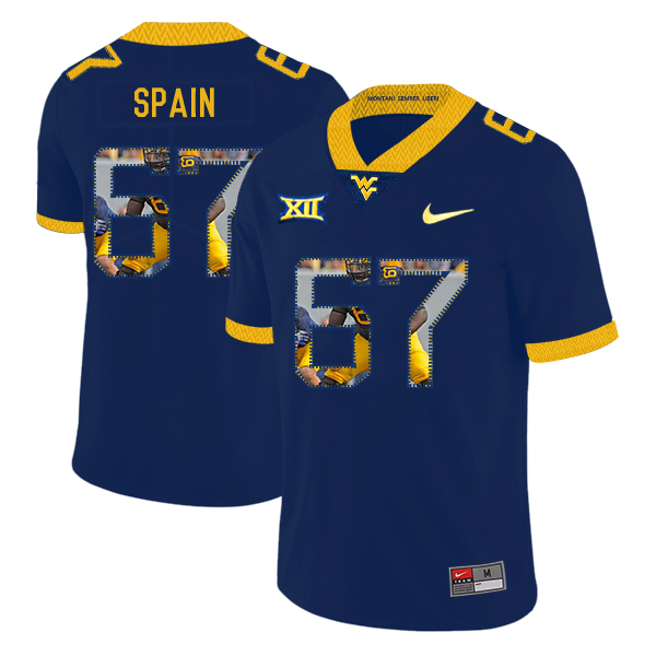 West Virginia Mountaineers 67 Quinton Spain Navy Fashion College Football Jersey