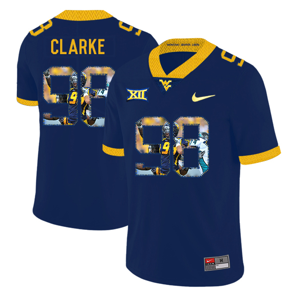 West Virginia Mountaineers 98 Will Clarke Navy Fashion College Football Jersey
