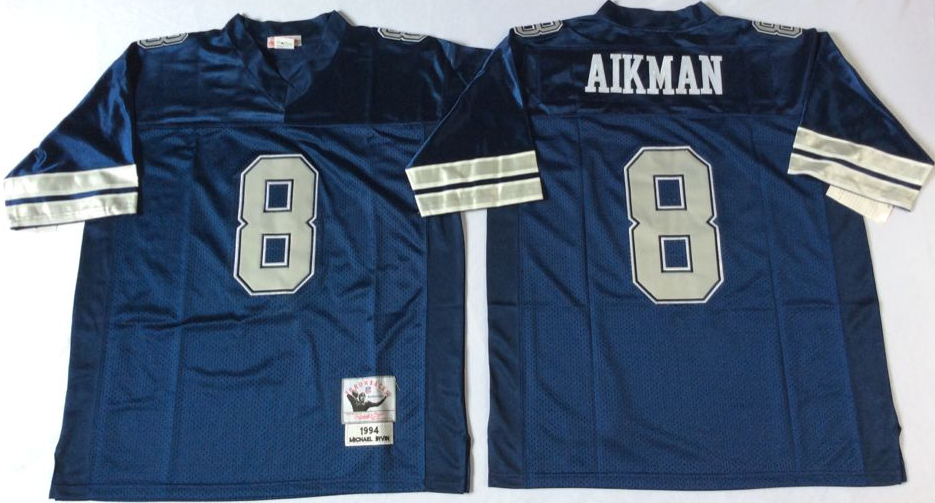 Cowboys 8 Troy Aikman Blue M&N Throwback Jersey