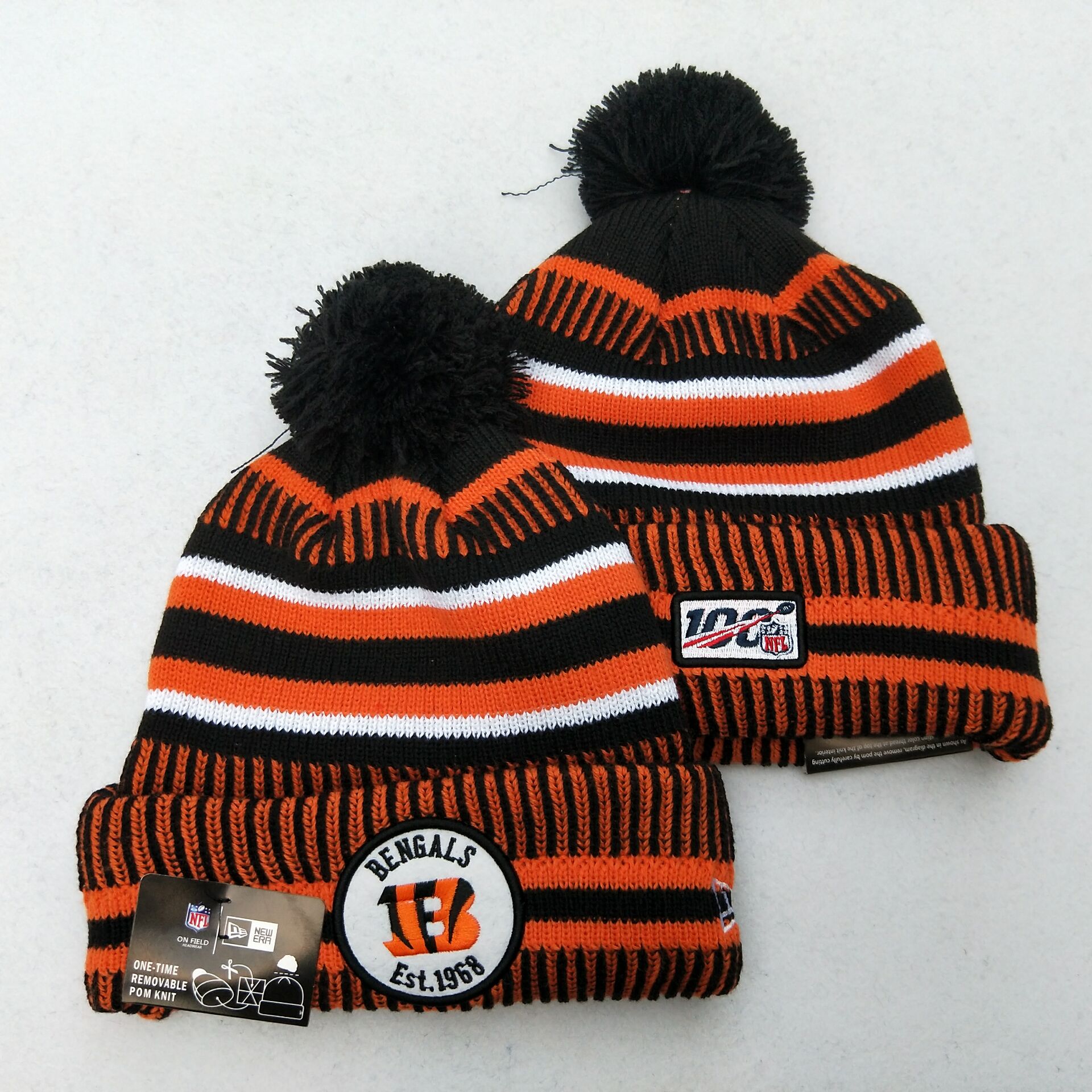 Bengals Team Logo Orange 100th Season Pom Knit Hat YD
