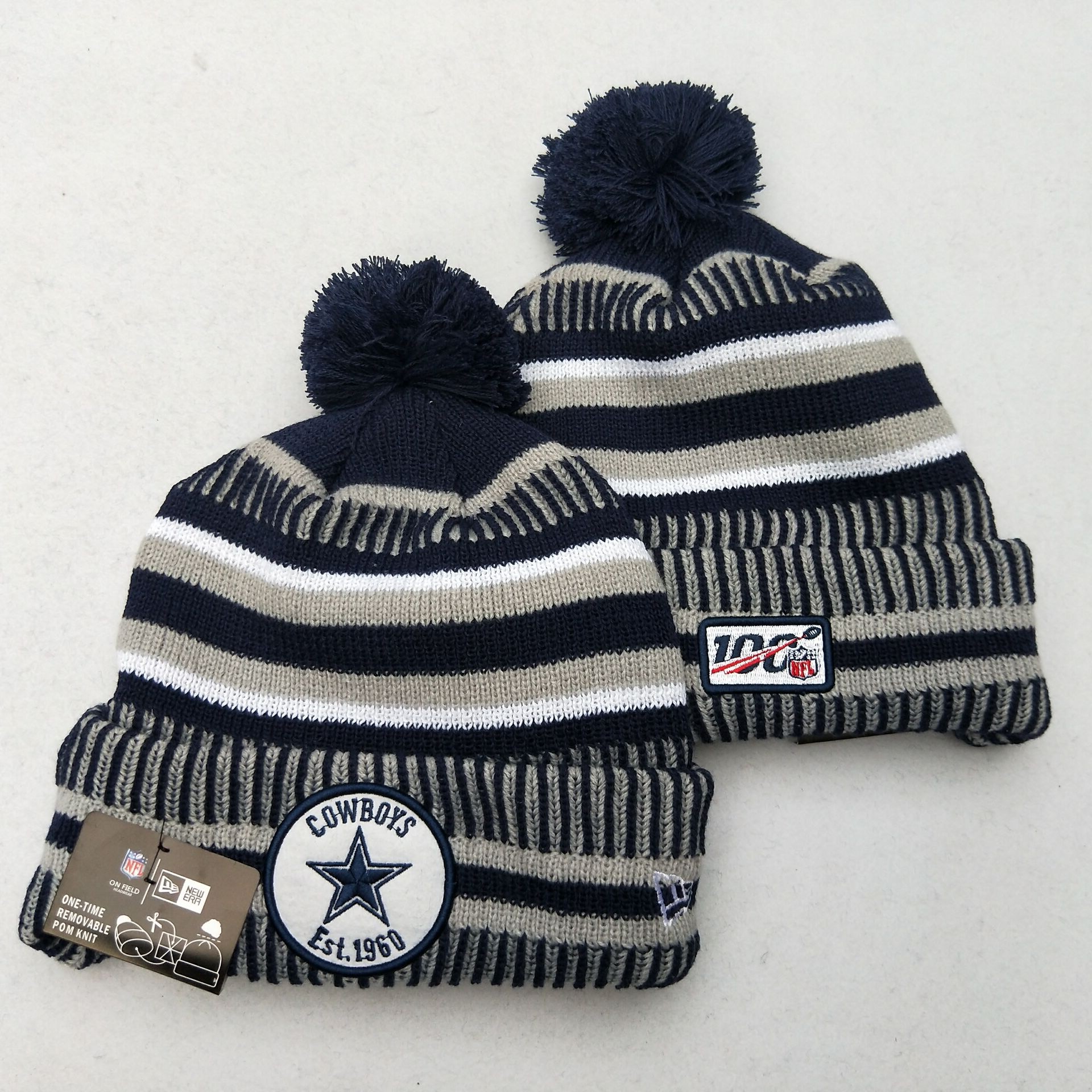 Cowboys Team Logo Gray 100th Season Pom Knit Hat YD