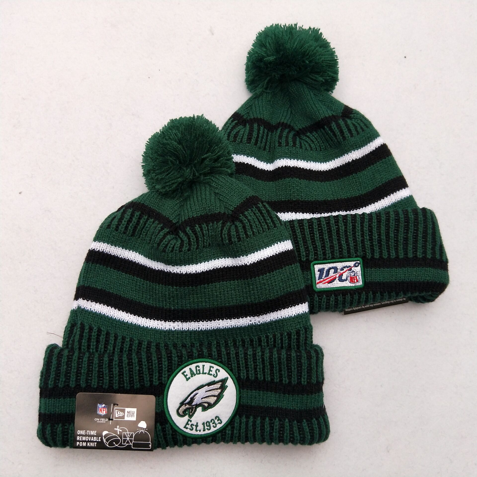 Eagles Team Logo Green 100th Season Pom Knit Hat YD