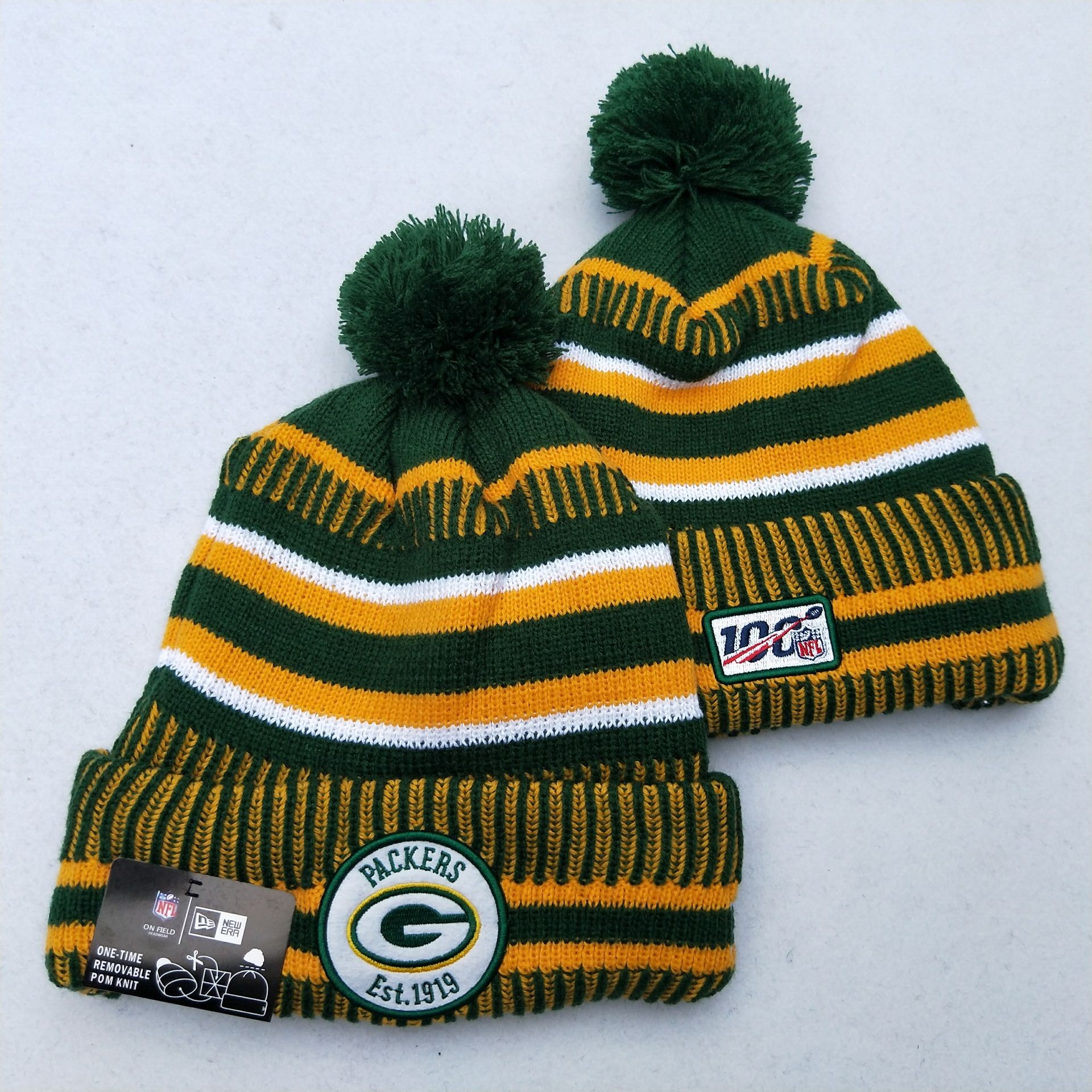 Packers Team Logo Green Yellow 100th Season Pom Knit Hat YD