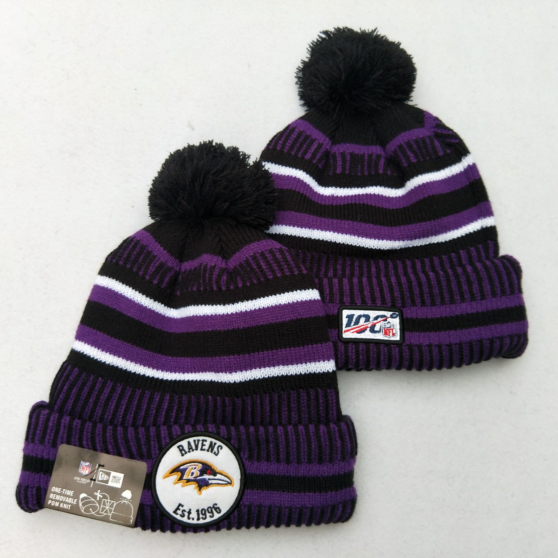 Ravens Team Logo Purple 100th Season Pom Knit Hat YD