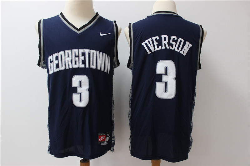 Georgetown University Hoyas 3 Allen Iverson Navy Nike College Basketball Jersey