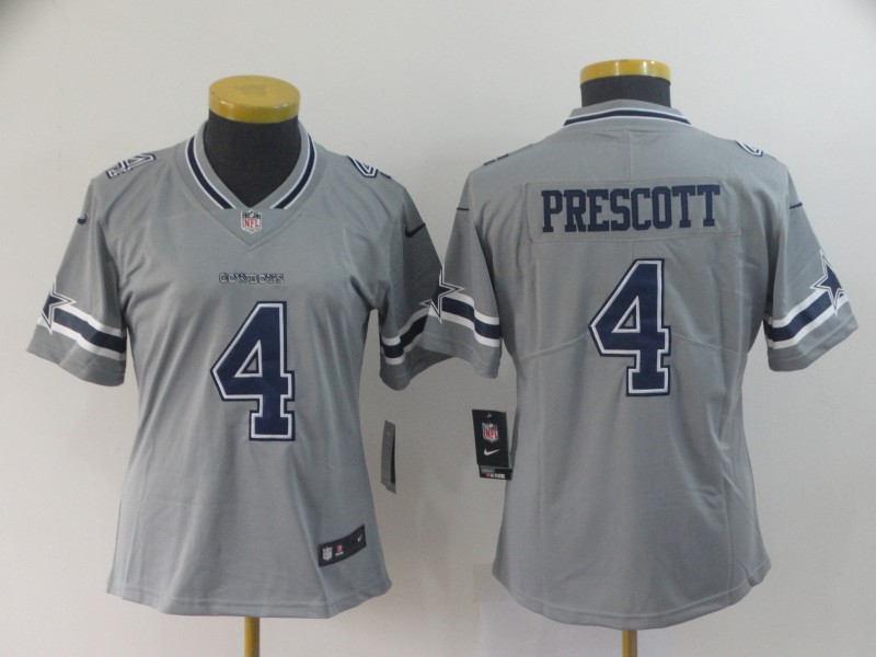 Nike Cowboys 4 Dak Prescott Gray Women Inverted Legend Limited Jersey