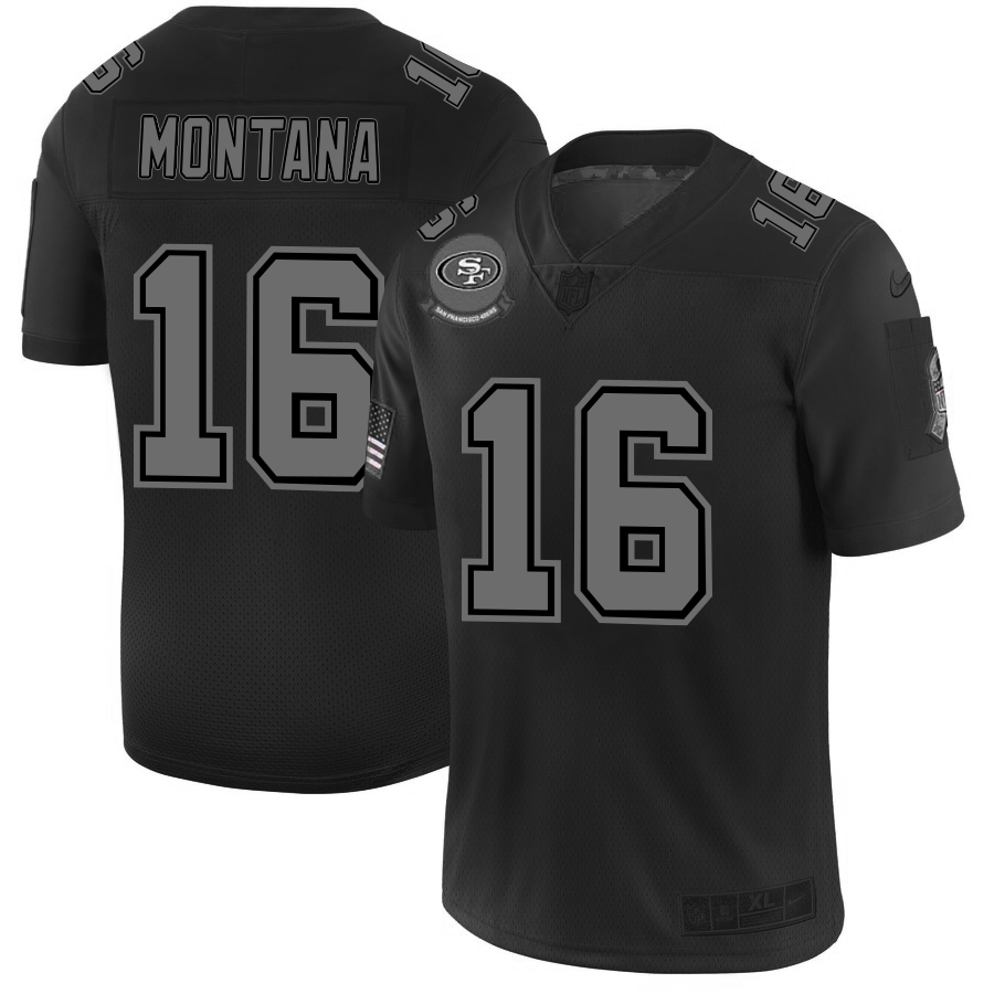 Nike 49ers 16 Joe Montana 2019 Black Salute To Service Fashion Limited Jersey