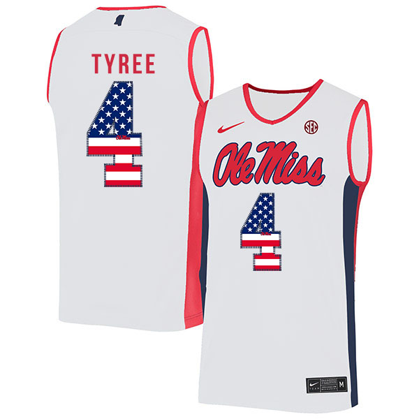 Ole Miss Rebels 4 Breein Tyree White USA Flag Nike Basketball College Jersey