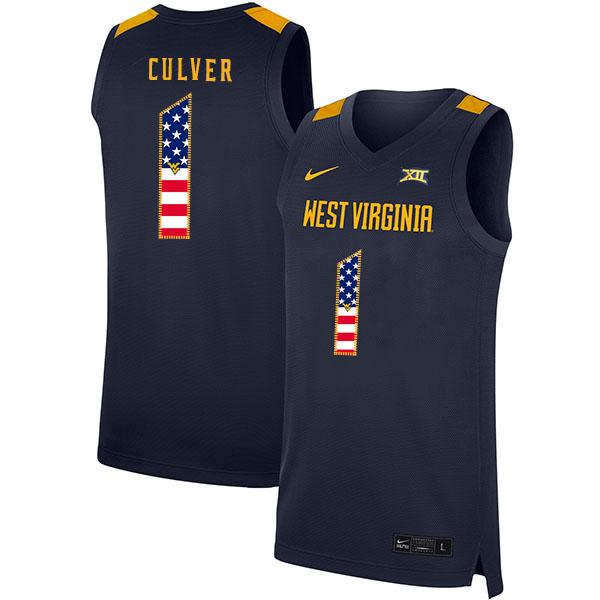 West Virginia Mountaineers 1 Derek Culver Navy USA Flag Nike Basketball College Jersey