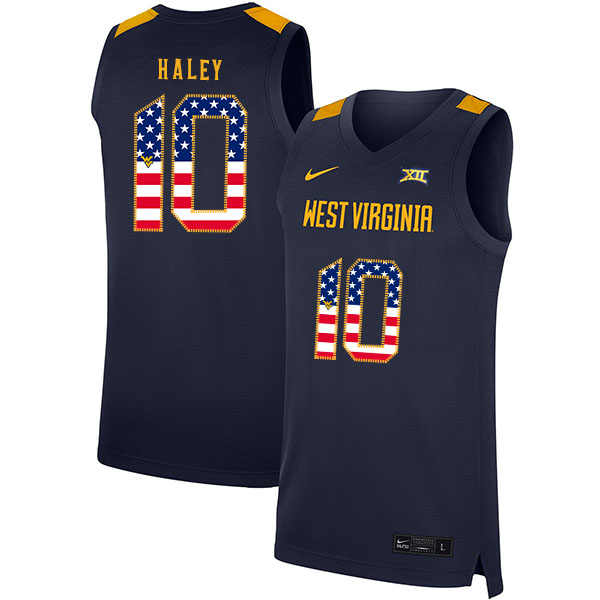 West Virginia Mountaineers 10 Jermaine Haley Navy USA Flag Nike Basketball College Jersey