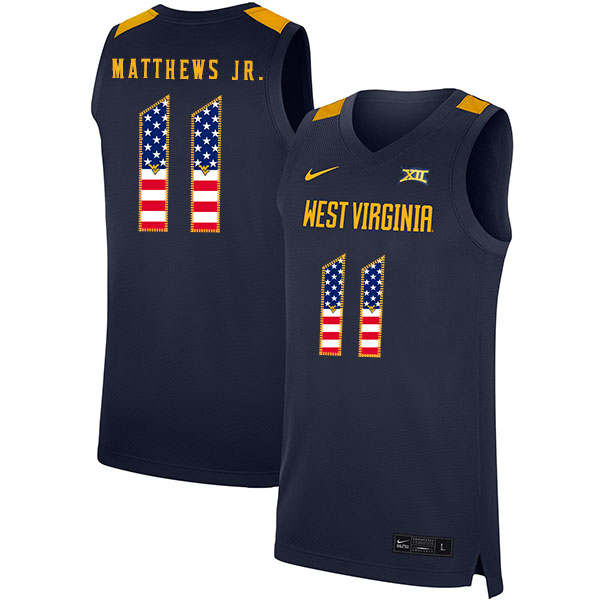 West Virginia Mountaineers 11 Emmitt Matthews Jr. Navy USA Flag Nike Basketball College Jersey.jpeg