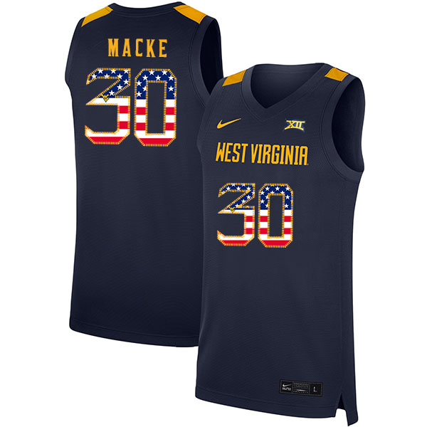 West Virginia Mountaineers 30 Spencer Macke Navy USA Flag Nike Basketball College Jersey