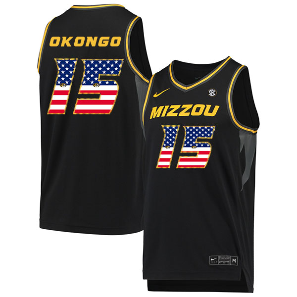 Missouri Tigers 15 Axel Okongo Black USA Flag College Basketball Jersey