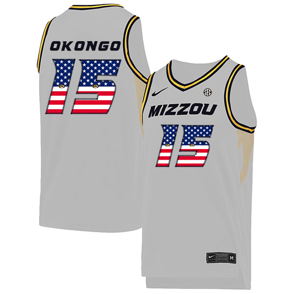 Missouri Tigers 15 Axel Okongo White USA Flag College Basketball Jersey
