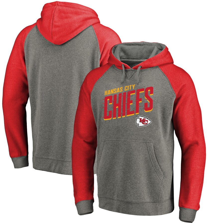 Kansas City Chiefs NFL Pro Line by Fanatics Branded Slant Strike Tri Blend Raglan Pullover Hoodie Heathered Gray