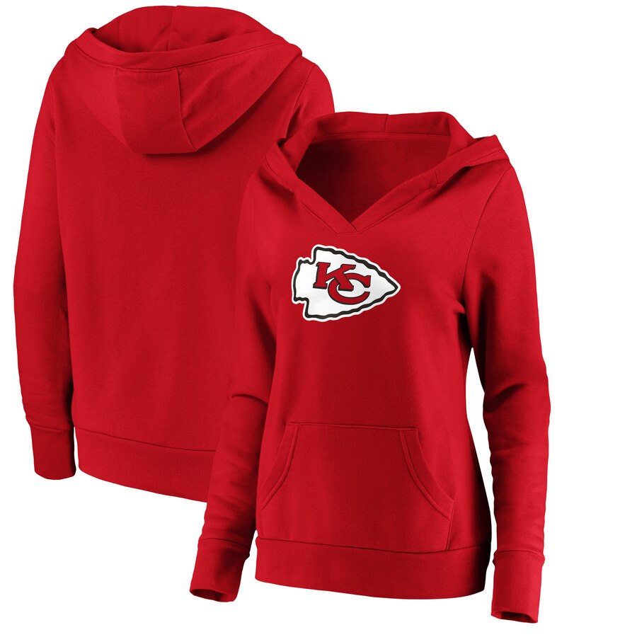 Kansas City Chiefs NFL Pro Line by Fanatics Branded Women's Primary Team Logo V Neck Pullover Hoodie Red