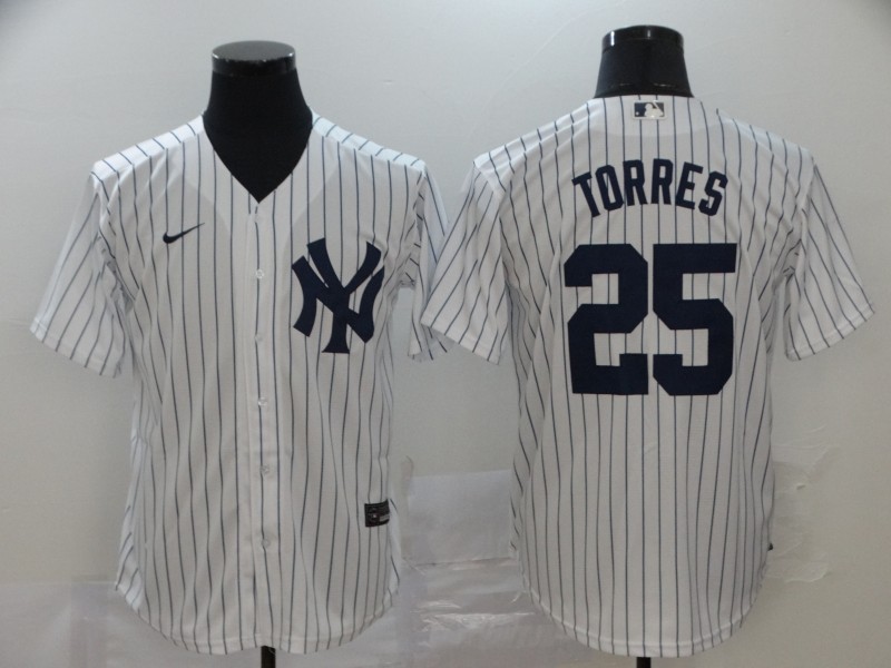 Yankees 25 Gleyber Torres White 2020 Nike Cool Base Jersey
