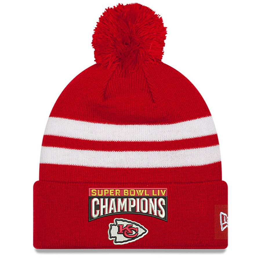 Chiefs Team Logo Red 2020 Super Bowl LIV Champions Pom Knit Hat YP