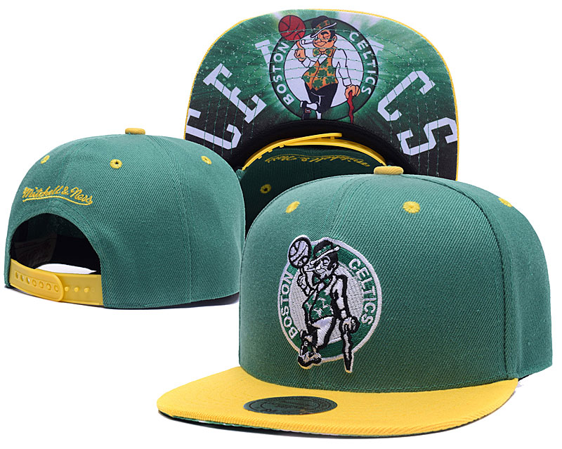 Celtics Team Logo Green Yellow Mitchell & Ness Adjustable Hat LH