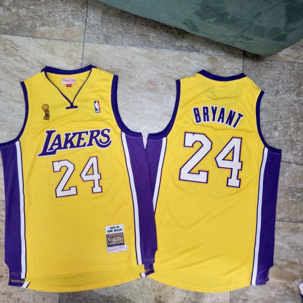 Lakers 24 Kobe Bryant Yellow 2009 NBA Champions Patch Adidas Hardwood Classics Jersey
