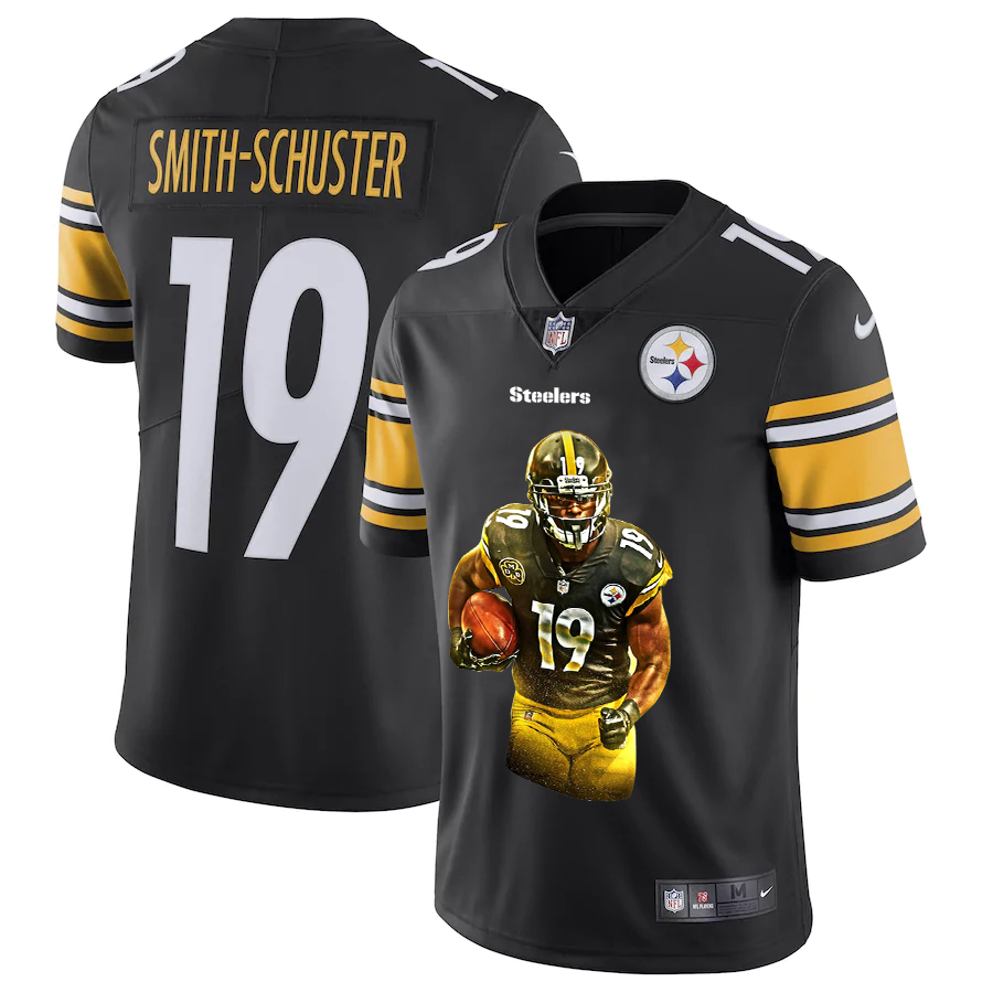 Nike Steelers 19 JuJu-Smith Schuster Black Player Name Logo Vapor Untouchable Limited Jersey