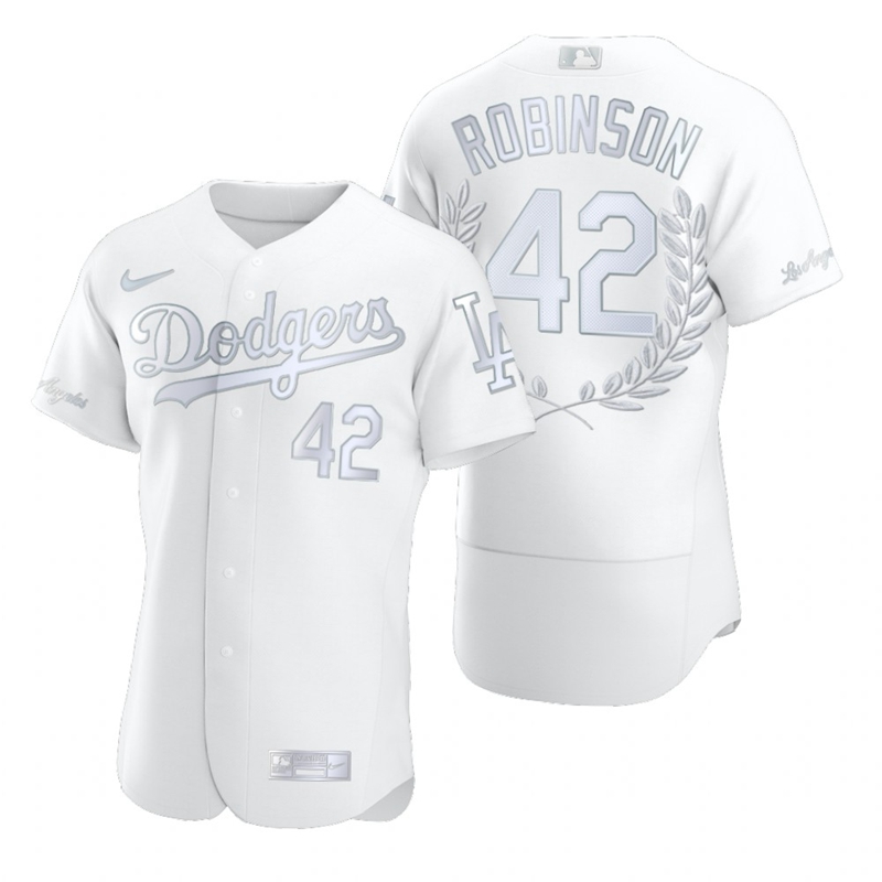 Dodgers 42 Jackie Robinson White Nike Flexbase Fashion Jersey