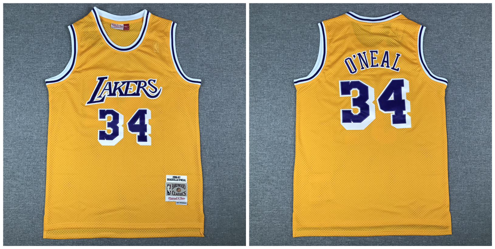 Lakers 34 Shaquille O'Neal Yellow 1996-97 Hardwood Classics Jersey