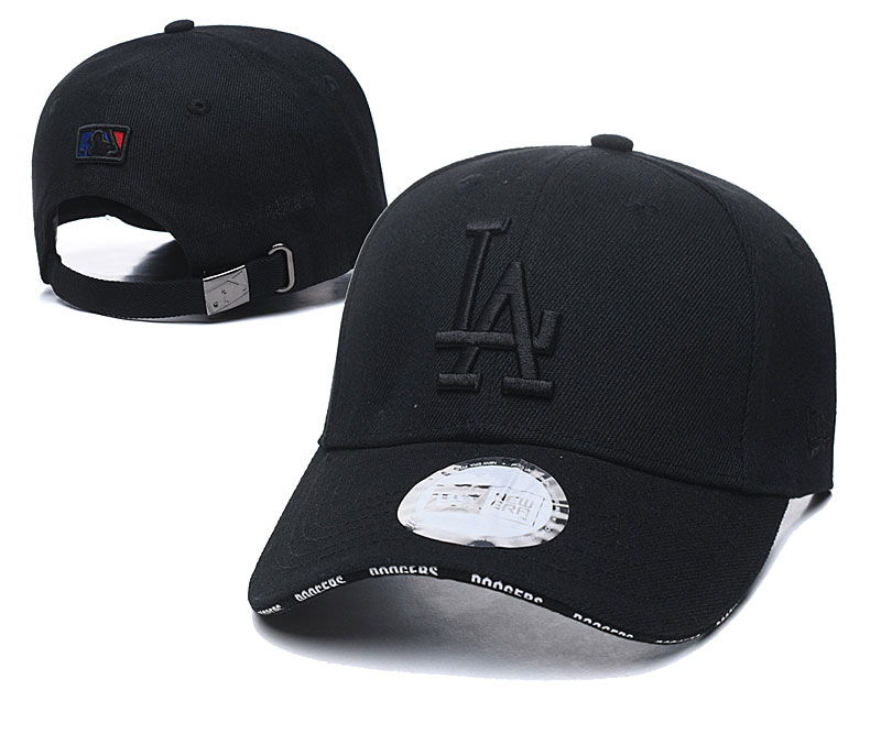 Dodgers Team White Logo All Black Peaked Adjustable Hat TX