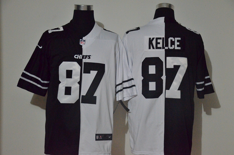 Nike Chiefs 87 Travis Kelce Black And White Split Vapor Untouchable Limited Jersey
