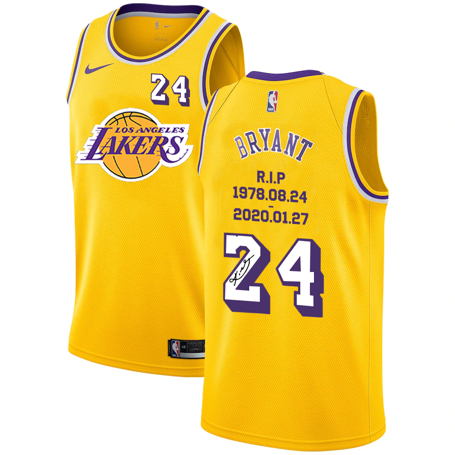 Lakers 24 Kobe Bryant Yellow R.I.P Signature Swingman Jersey