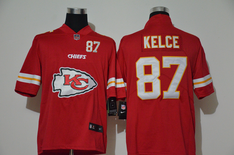 Nike Chiefs 87 Travis Kelce Red Team Big Logo Number Vapor Untouchable Limited Jersey