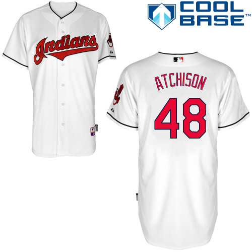 Indians 48 Atchison White Cool Base Jerseys