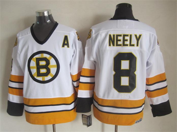 Bruins 8 Neely White A Patch CCM Jersey