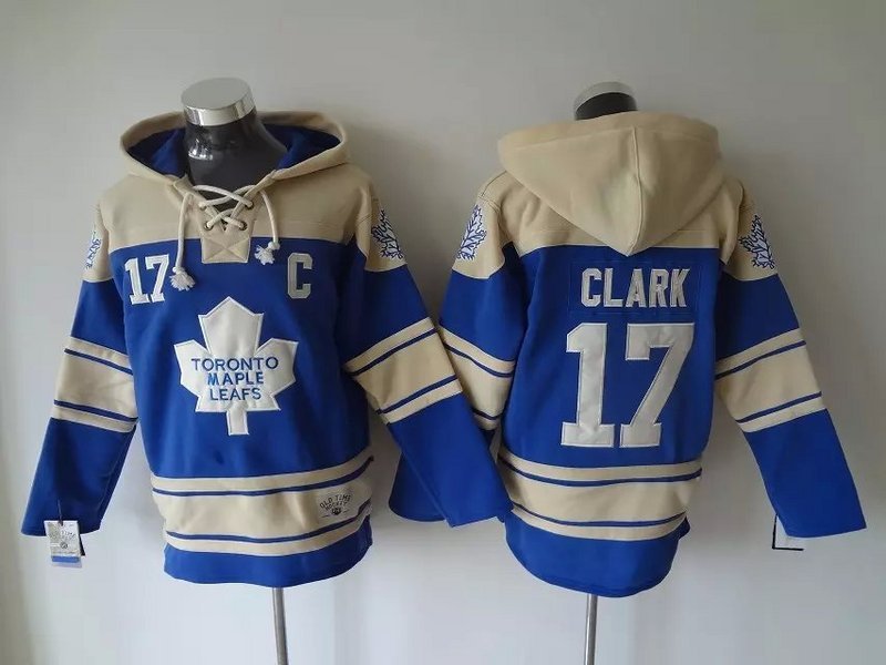 Maple Leafs 17 Wendel Clark Blue All Stitched Hooded Sweatshirt